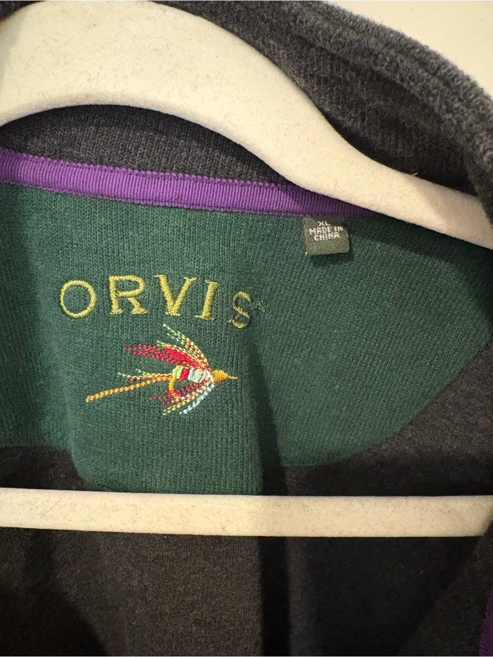 Orvis Men Fly Fishing Dark Gray 1/4 Zip Pullover Sweater Outdoor Sports Cotton
